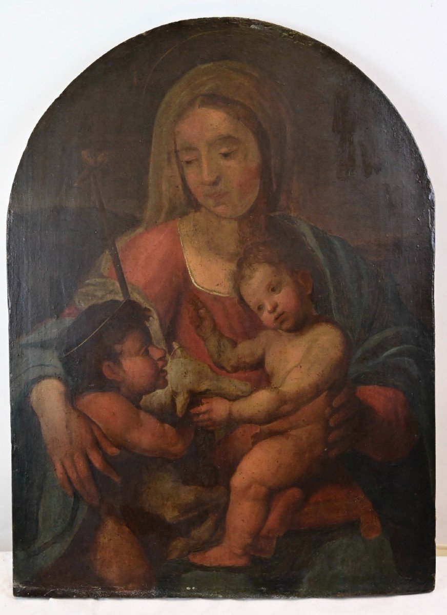 Italian School - Madonna And Child With St. John The Baptist - Italy 17th Century-photo-2